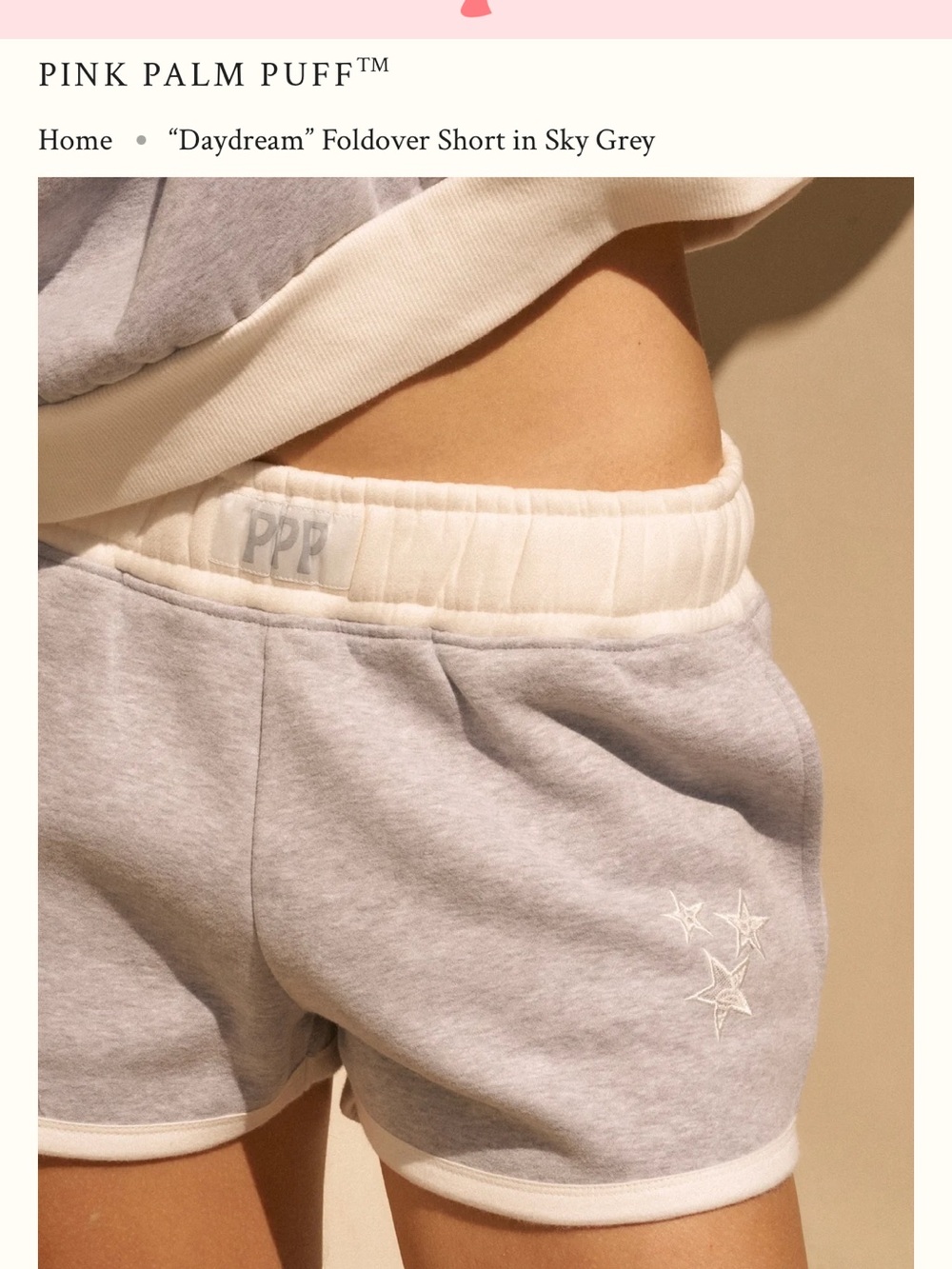 Pink Palm Puff “Daydream” Foldover Short in Sky Grey Xs new with tags NWT - Picture 3 of 6